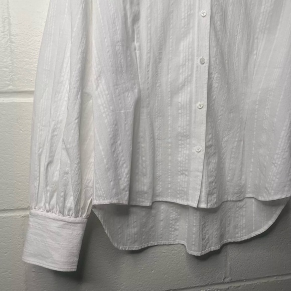 Sundance Size Large Petite White Ribbed Long Sleeve Button Down Shirt - Picture 4 of 12